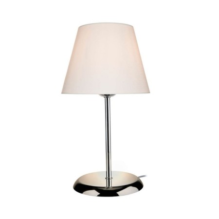 Lampada da Comodino Cromata Paralume in Tessuto E27 Bianco Tavolo Scrivania 