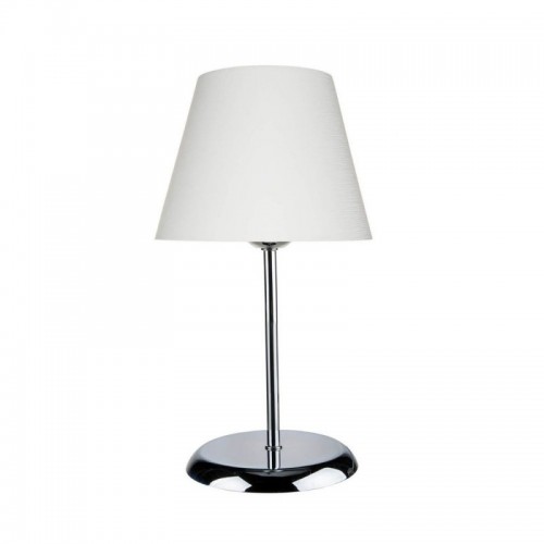 Lampada da Comodino Cromata Paralume in Tessuto E27 Bianco Tavolo Scrivania 