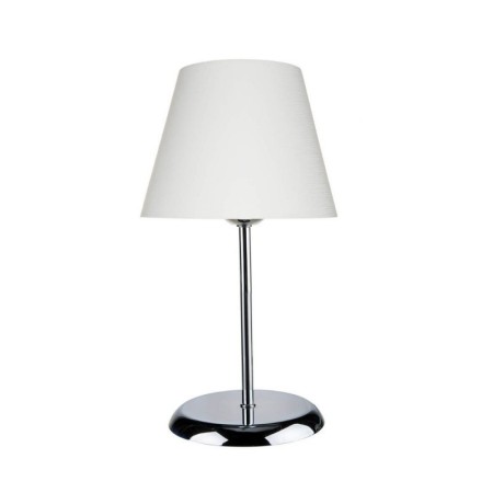 Lampada da Comodino Cromata Paralume in Tessuto E27 Bianco Tavolo Scrivania 