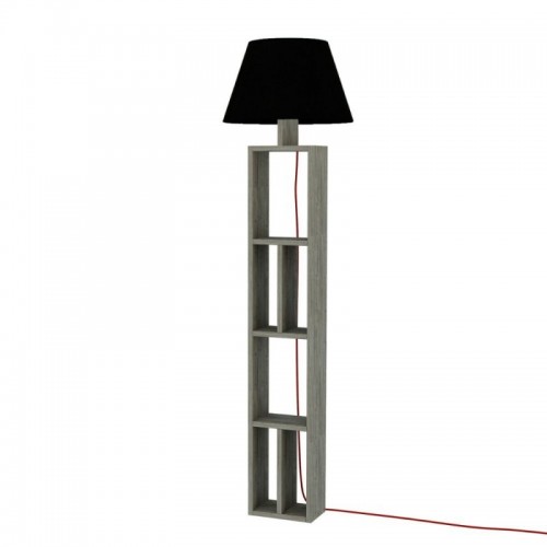 Lampada da Terra con Libreria Legno Paralume Nero Attacco Lampadina E27 Salotto