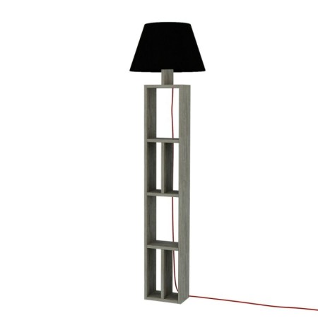 Lampada da Terra con Libreria Legno Paralume Nero Attacco Lampadina E27 Salotto