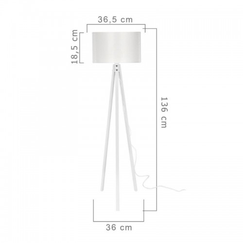 Lampada da Terra E27 Treppiede in Legno Bianco Paralume in Tessuto Interruttore