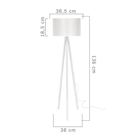 Lampada da Terra E27 Treppiede in Legno Bianco Paralume in Tessuto Interruttore