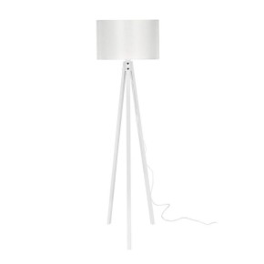 Lampada da Terra E27 Treppiede in Legno Bianco Paralume in Tessuto Interruttore