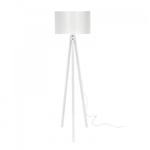 Lampada da Terra E27 Treppiede in Legno Bianco Paralume in Tessuto Interruttore