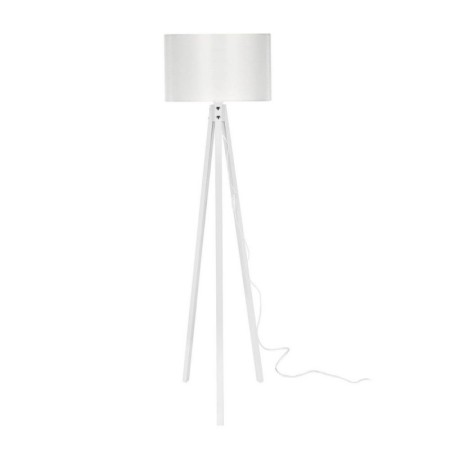 Lampada da Terra E27 Treppiede in Legno Bianco Paralume in Tessuto Interruttore