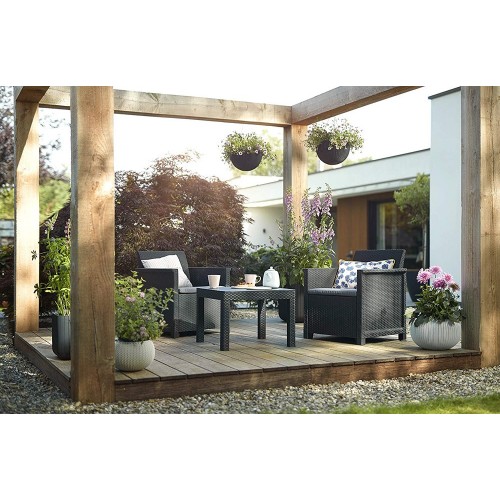 Salottino Poltrone Grafite Moderno con Cuscini Balcone Tavolo Giardino in Resina