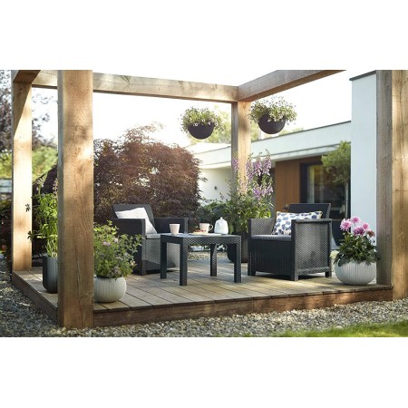 Salottino Poltrone Grafite Moderno con Cuscini Balcone Tavolo Giardino in Resina
