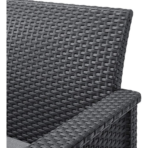 Salottino Poltrone Grafite Moderno con Cuscini Balcone Tavolo Giardino in Resina