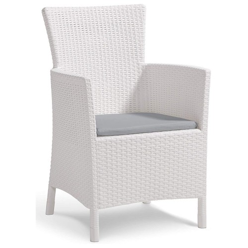 Poltrona Bianca con Cuscino Bar Balcone Patio Resina da Esterno Comfort Comoda