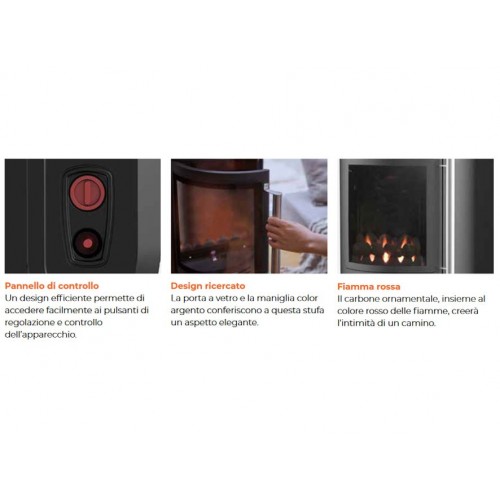Stufa a Gas 3.4kW Infrarossi Effetto Camino Catalitica Fiamma Vera