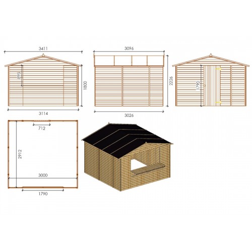 Casetta in Legno 310x180 a Pannelli 19 mm Chiosco Capanno da Giardino Spiaggia | BricoShop24
