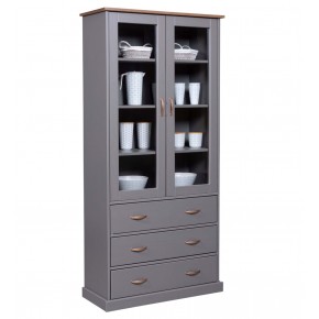 Vetrina Credenza Grigia Alta Mobile 2 Ante con Cassetti da Cucina | BricoShop24