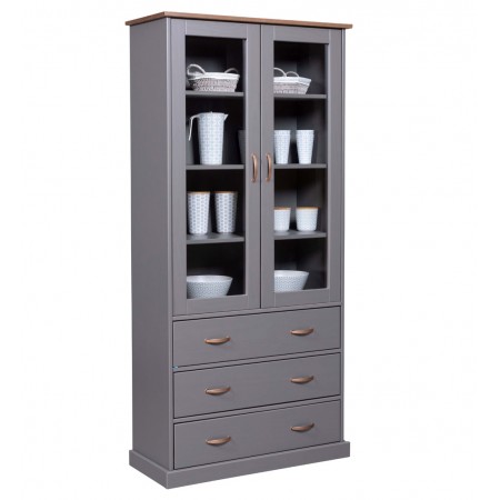 Vetrina Credenza Grigia Alta Mobile 2 Ante con Cassetti da Cucina | BricoShop24