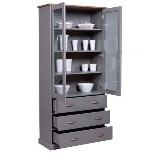 Vetrina Credenza Grigia Alta Mobile 2 Ante con Cassetti da Cucina | BricoShop24