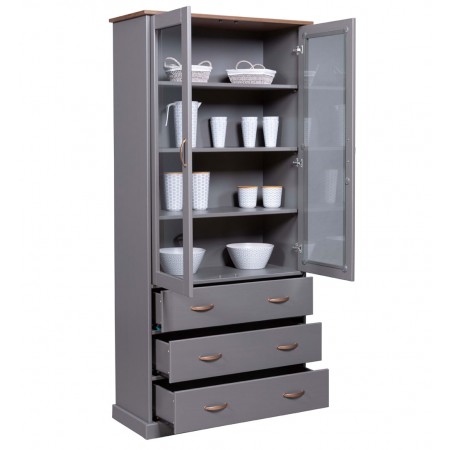 Vetrina Credenza Grigia Alta Mobile 2 Ante con Cassetti da Cucina | BricoShop24