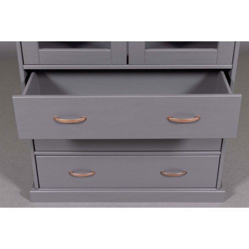 Vetrina Credenza Grigia Alta Mobile 2 Ante con Cassetti da Cucina | BricoShop24