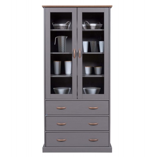 Vetrina Credenza Grigia Alta Mobile 2 Ante con Cassetti da Cucina | BricoShop24