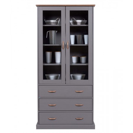 Vetrina Credenza Grigia Alta Mobile 2 Ante con Cassetti da Cucina | BricoShop24