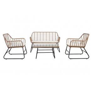 Salotto per Esterno Polyrattan Beige Divano 2 Poltrone Tavolino | BricoShop24