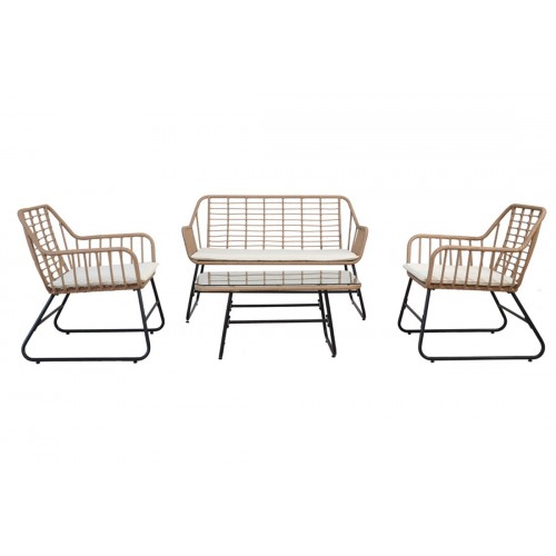Salotto per Esterno Polyrattan Beige Divano 2 Poltrone Tavolino | BricoShop24