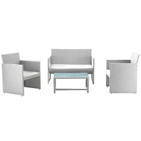 Set Polyrattan Bianco Divano 2 Sedie Tavolo Esterno Giardino Rattan Sintetico 2