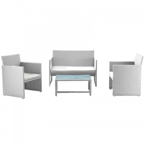 Set Polyrattan Bianco Divano 2 Sedie Tavolo Esterno Giardino Rattan Sintetico