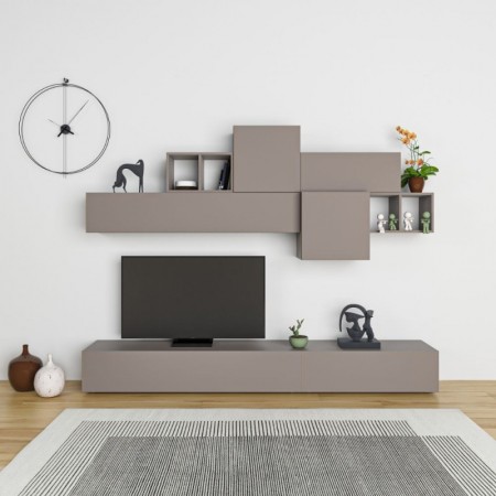 Parete Attrezzata in Legno Bianco e Antracite 260 cm Ante a Ribalta Porta TV