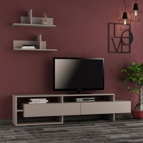 Parete Attrezzata in Legno Bianco e Antracite 260 cm Ante a Ribalta Porta TV