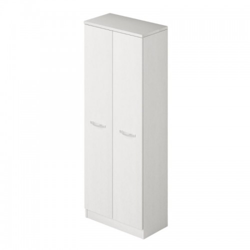 Armadio in Legno 180 cm Portascope con Ripiani Bianco Frassinato Multiuso