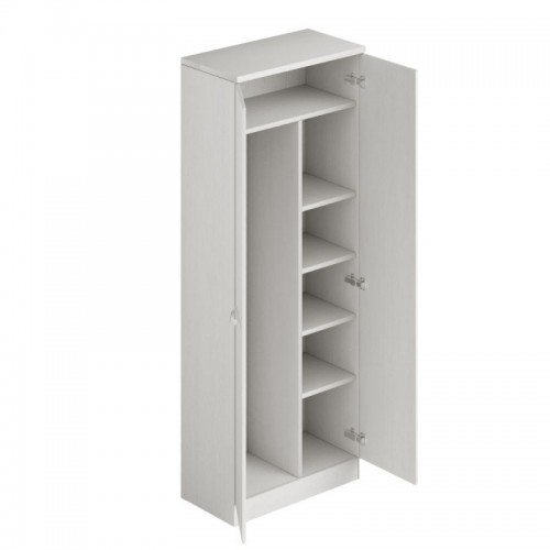 Armadio in Legno 180 cm Portascope con Ripiani Bianco Frassinato Multiuso
