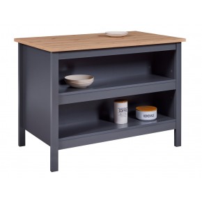 Tavolo penisola in legno colore grigio e quercia 124x75 cm con ripiani removibili per infilare gli sgabelli alti