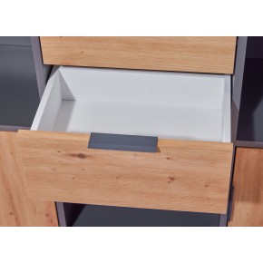 Mobile libreria a cubi in legno laminato colore grigio con sportelli colore quercia 120x30x77 cm 2