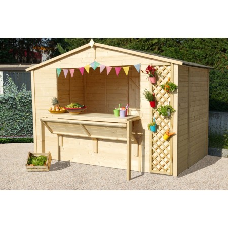 Casetta in legno sistema di montaggio a pannelli spessore 19 mm, ingombro a terra 311x184 cm