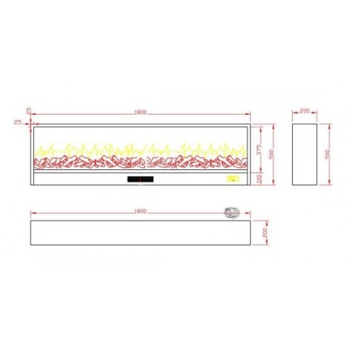 Camino Elettrico da Incasso o Appoggio Lungo 180 cm con Telecomando Led