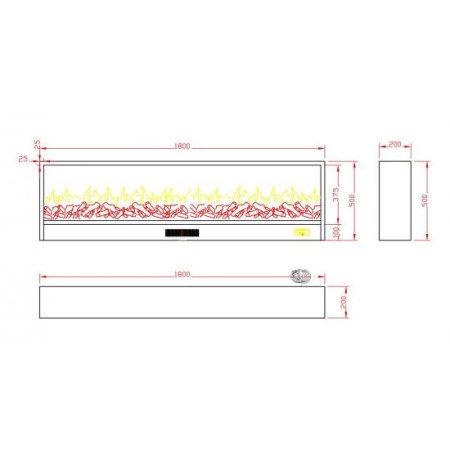 Camino Elettrico da Incasso o Appoggio Lungo 180 cm con Telecomando Led