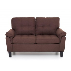 Divanetto Due Posti in Legno e Tessuto Marrone, misure ingombro 145x78x95 cm 2