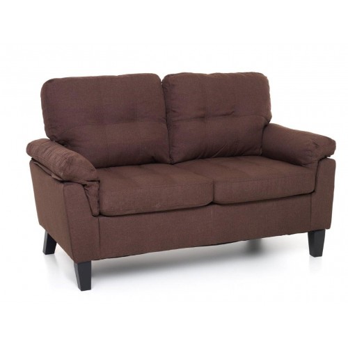 Divanetto Due Posti in Legno e Tessuto Marrone, misure ingombro 145x78x95 cm