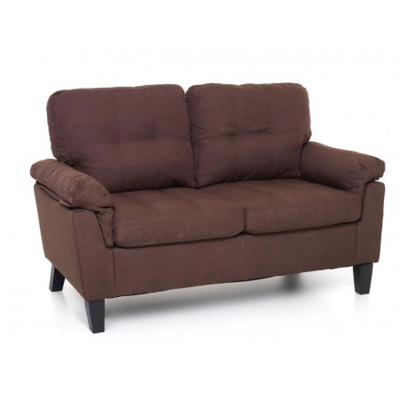 Divanetto Due Posti in Legno e Tessuto Marrone, misure ingombro 145x78x95 cm