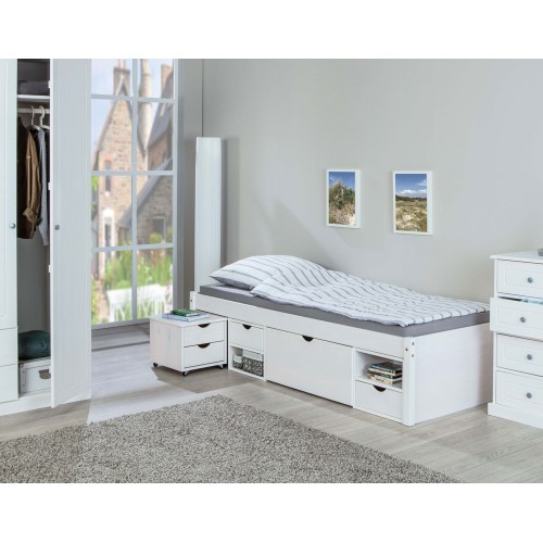 Letto Singolo Bianco a Doghe 90x200 Legno con Comodino | BricoShop24