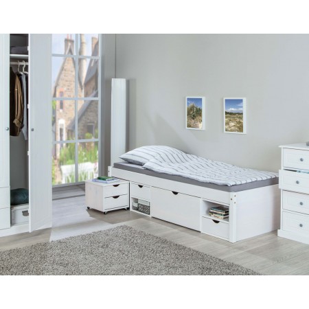 Letto Singolo Bianco a Doghe 90x200 Legno con Comodino | BricoShop24