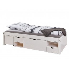 Letto Singolo Bianco 90x200 cm a doghe in legno con comodino e cassetti, materasso compatibile non incluso 90x200 cm 2