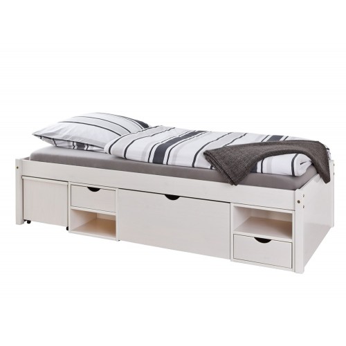 Letto Singolo Bianco a Doghe 90x200 Legno con Comodino | BricoShop24