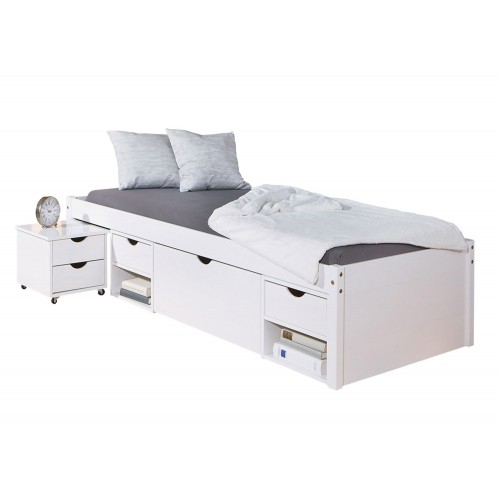 Letto Singolo Bianco a Doghe 90x200 Legno con Comodino | BricoShop24
