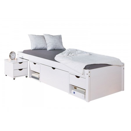 Letto Singolo Bianco a Doghe 90x200 Legno con Comodino | BricoShop24