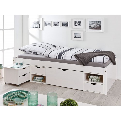 Letto Singolo Bianco a Doghe 90x200 Legno con Comodino | BricoShop24