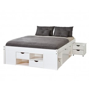 Letto Matrimoniale bianco a doghe materasso compatibile 160x200 cm non incluso, con comodino e cassetti