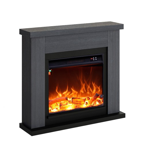 Camino Elettrico Ventilato con Cornice in Legno Grigio Fiamma Finta a Led| BricoShop24