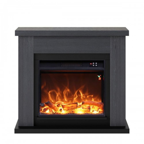 Camino Elettrico Ventilato con Cornice in Legno Grigio Fiamma Finta a Led| BricoShop24