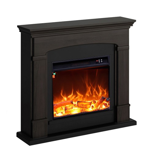 Camino Elettrico con Cornice Legno Wenge da Pavimento Caminetto Terra Programmi | Bricoshop24